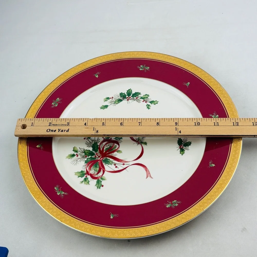 Mikasa Palatial Holly Gold Cake Plate & Server Red Gold Trim Holidays Christmas